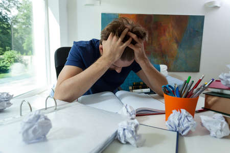 View of tired student before difficult examの写真素材