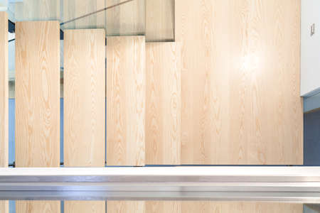 Top view of a modern wooden staircase
