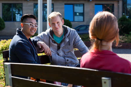 Horizontal view of students camp during holidaysの写真素材