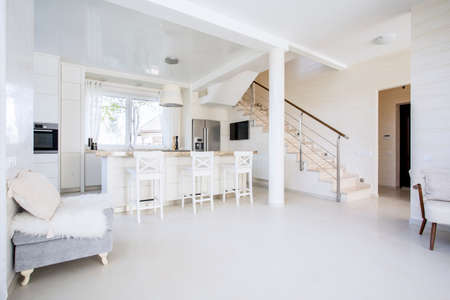 Bright open kitchen in modern interior, horizontal