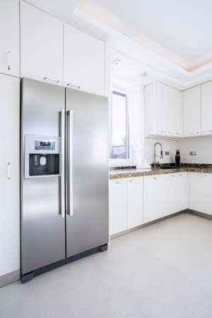 Spacious bright beauty kitchen with big fridgeの写真素材