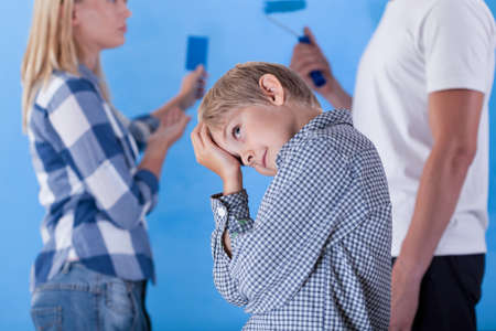 View of painting wall in boy's roomの写真素材