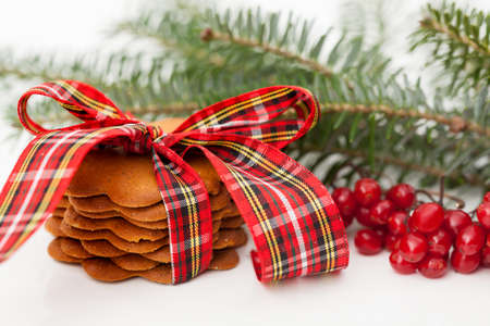 Delicious ginger cookies on christmas tableの写真素材