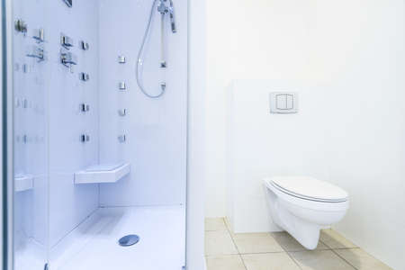 Close-up of fresh bathroom with modern showerの写真素材