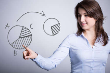 girl creating a pie chartの写真素材