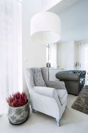 View of old armchair in modern houseの写真素材