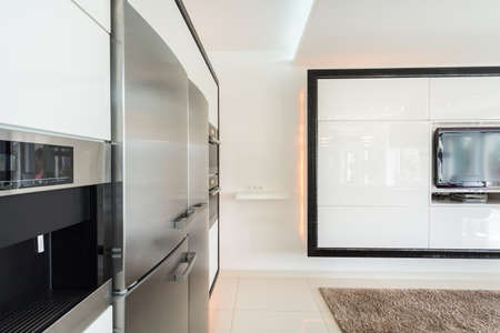 View of expensive fridge in designed houseの写真素材