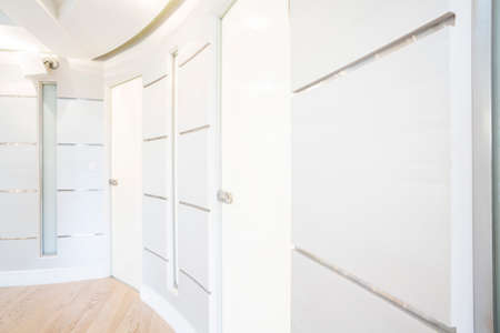 View of white corridor in modern houseの写真素材