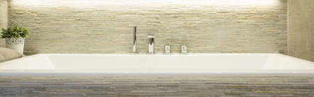 Panorama of porcelain bathtub in luxury bathroomの写真素材
