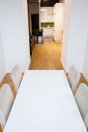 Vertical view of white small apartment interior