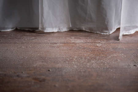 Close-up of dusty grimy wooden parquetの写真素材