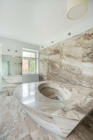 Close-up of luxury bathroom with marble elementsの写真素材
