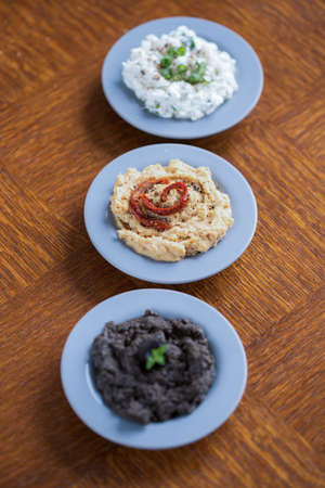 Sandwich spreads - cottage cheese, hummus and tapenade