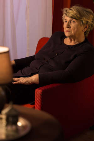 Portrait of senior woman being in mourningの写真素材