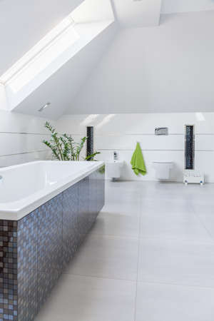 Close-up of bathtub in luxury spacious bathroomの写真素材