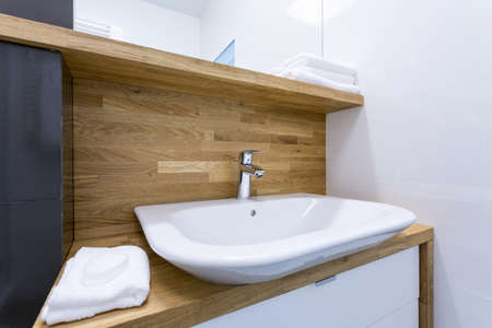 Picture of toilet interior with wooden designの写真素材