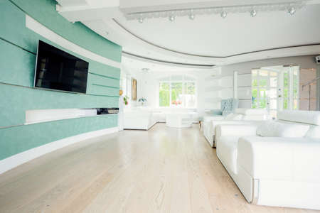 Crystal interior with tv on the wallの写真素材