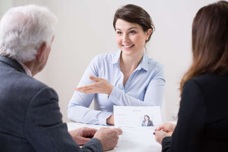 Human resources team during job interview with woman Human resources team during job interview with woman