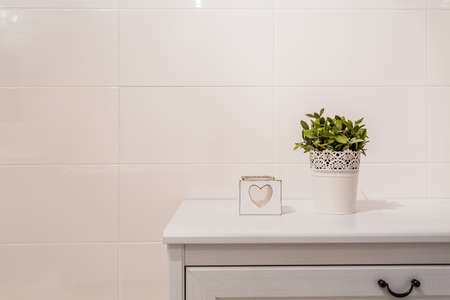 Little charming bathroom decorations on white commode