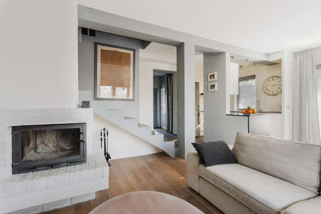 Bright cozy living room in luxury residenceの写真素材