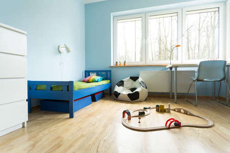 Horizontal view of cute blue kids roomの写真素材