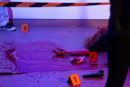 Picture of murder scene with killed womanの写真素材