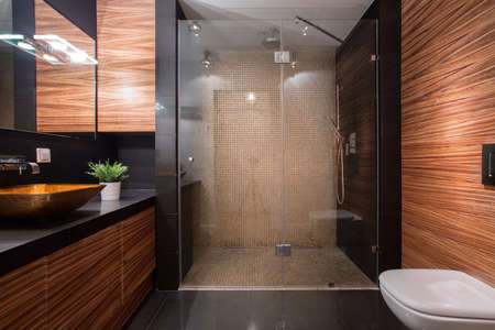 Picture of wooden details in luxury bathroomの写真素材