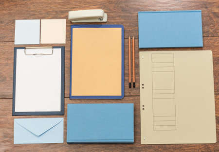 View from the top of very well organized desk in officeの写真素材