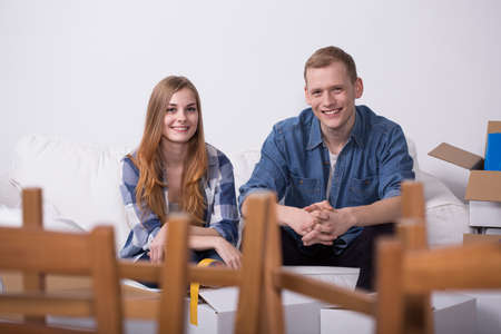 Happy young marriage moving into new home