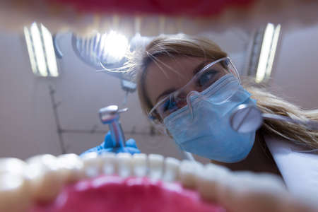 View from the mouth on young pretty dentistの写真素材