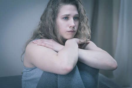 Beauty teenage girl suffering from deep depressionの写真素材