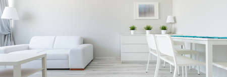 Panorama of white interior in minimalist designの写真素材