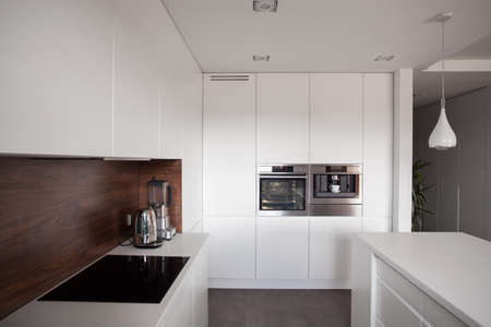 White exclusive clean kitchen with wooden panel