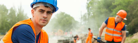 Tired construction worker is thinking about perspectives Tired construction worker is thinking about perspectives