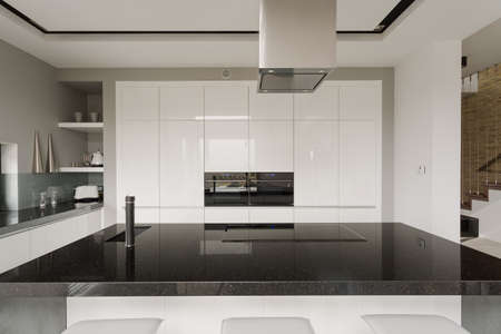 Picture of black and white kitchen interiorの写真素材