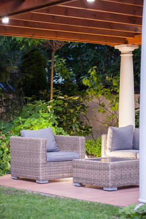 Modern space for relax in beauty gardenの写真素材