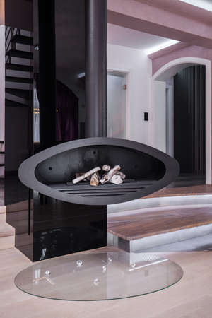 Close-up of designed fireplace in modern interiorの写真素材