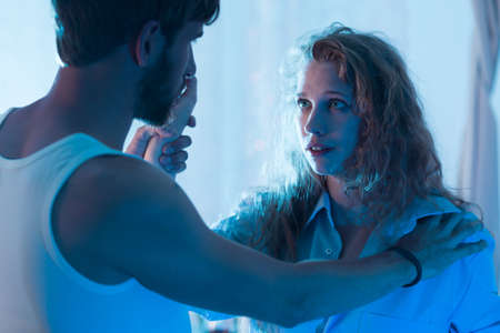 Man wanting to make up with his girlfriendの写真素材