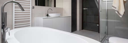 Close-up of bathtub in luxury modern bathroom