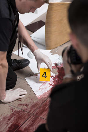 Vertical view of forensic scientist at work
