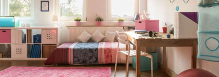Panorama of new design colorful teenager roomの写真素材