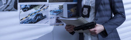 Pictures of crime scene on the wallの写真素材