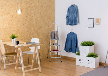 Image of contemporary eco atelier interior of creative workerの写真素材