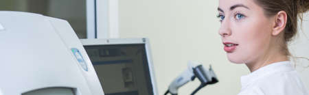 Young beauty woman working in science laboratoryの写真素材