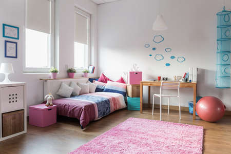Teen girl bedroom and space for studyの写真素材