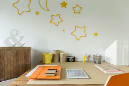 Close-up of designed study room for schoolchild