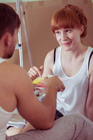 Marriage with color swatch planning to do renovationの写真素材