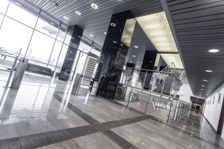 Horizontal view of steel modern office interiorの写真素材