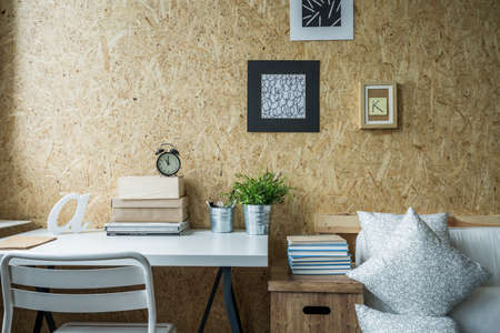 Wooden wall in designed teen girl roomの写真素材