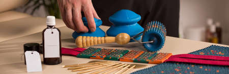 Horizontal view of accessories to various massageの写真素材